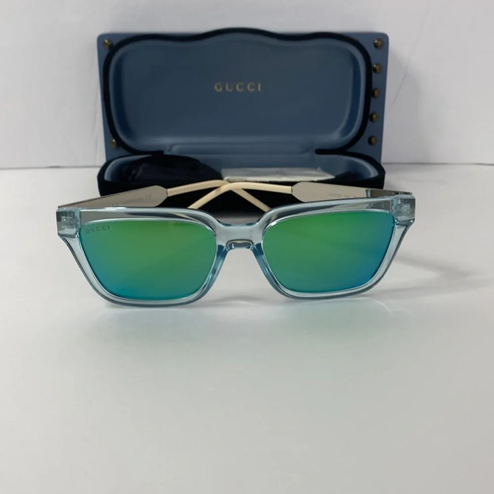Gucci GG0975S 003 Men’s Translucent Square Sunglasses in Light Blue